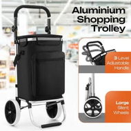 Detailed information about the product Aluminium Shopping Trolley Cart 55L Foldable Rolling Grocery Adjustable Handle Silent Wheels Lightweight Heavy Duty Portable 50kg Capacity Collapsible