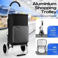 Detailed information about the product Aluminium Shopping Trolley Cart 55L Insulated Bag Foldable Rolling Wheels Grocery Lightweight Heavy Duty 45kg Capacity Portable Wheeled Market