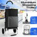 Aluminium Shopping Trolley Cart 55L Insulated Bag Foldable Rolling Wheels Grocery Lightweight Heavy Duty 45kg Capacity Portable Wheeled Market. Available at Crazy Sales for $49.95