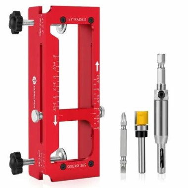 Aluminum Alloy Door Hinge Jig Template Kit, Adjustable Router Mortise Jig Fits 2.5â€“5 Hinges, 1/4R, 5/8R, Square Corner, Red