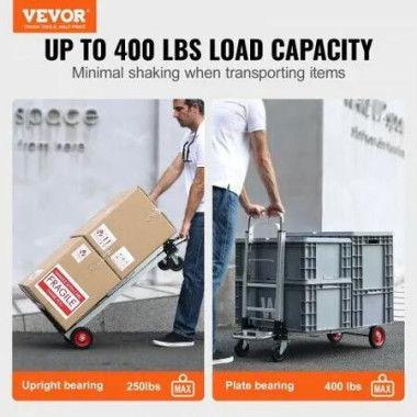 Aluminum Hand Truck 2 in 1 181 kg Max Load Capacity Heavy Duty Industrial Convertible Folding Hand Truck and Dolly Utility Cart Converts from Hand Truck