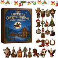 Detailed information about the product American Cowboy Christmas Advent Calendar 2025, 24 Days of Western Holiday Fun with Rustic Cowboy 2D Acrylic Ornaments for Home, Tree and Gift