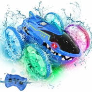 Detailed information about the product Amphibious Remote Control Car 4WD Waterproof 2.4Ghz Stunt RC Car 360 Degree Rotating with Lights All Terrain Water Beach Pool Toys