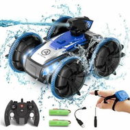 Detailed information about the product Amphibious Remote Control Car with Self-Priming Water Spray and 360 Degree Stunt Rotation for Pool & Land Play-Blue