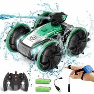 Detailed information about the product Amphibious Remote Control Car with Self-Priming Water Spray and 360 Degree Stunt Rotation for Pool & Land Play-Green