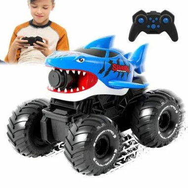 Amphibious Remote Control Car with Water Gun 4WD 360 Degree Rotation 2.4GHz Waterproof All-Terrain Stunt Car Rechargeable Toy,Gift for Boys Ages 6+,Blue