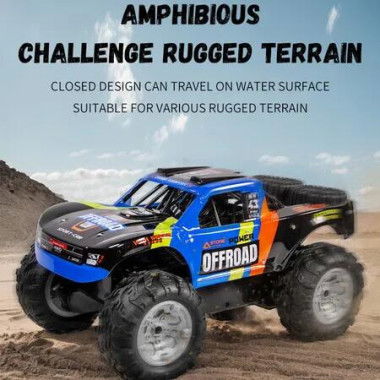 Amphibious Remote Control Monster Truck, All Terrain RC Car Waterproof, 2.4GHz 4WD Off-Road Crawler Vehicle, Monster Toys Gift for Boys Girls (Blue)