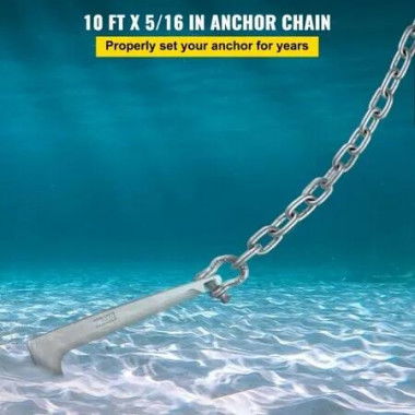 Anchor Chain, 10' x 5/16' Galvanized Steel Chain, 3/8' Anchor Chain Shackle, 11650lbs Anchor Lead Chain Breaking Load, 9460lbs Anchor Chain Shackle Breaking Load, Anchor Chain for Boats, Ship