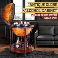 Detailed information about the product Antique Globe Alcohol Cabinet Bar Cart Drinks Wine Serving Trolley Bottle Organiser Mini Round Mobile Stand 55x55x95cm