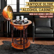 Detailed information about the product Antique Globe Bar Cart Cabinet Alcohol Wine Drinks Coffee Serving Trolley Round Bottle Storage Mid-century 44x44x88cm