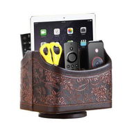 Detailed information about the product Antique Leather Remote Control Holder 360 Degree Spinning Desk TV Remote Caddy Box