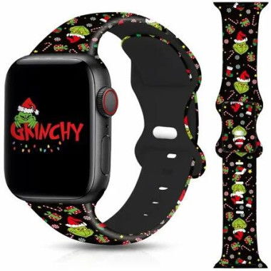 Apple Watch Band Christmas Grinch Compatible 42mm 44mm 45mm iWatch SE Series Soft Silicone Sport Replacement Strap Girls Festive Accessory