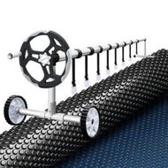 Detailed information about the product Aqua Buddy Pool Cover 600 Micron 8.5x4.2m w/ Roller 5.55m Swimming Pools Black Solar Blanket