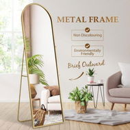 Detailed information about the product Arch Full Length Mirror Body Free Standing Floor Bedroom Hallway Leaning Makeup Vanity Dressing HD Glass Gold Metal Stand 50x2x160cm