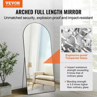 Detailed information about the product Arched Full Length Mirror 1800 x 810 mm Large Free Standing Leaning Hanging Wall Mounted Floor Mirror with Stand Aluminum Alloy Frame Dressing Mirror Black