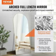 Detailed information about the product Arched Full Length Mirror 1800x760 mm Large Free Standing Leaning Hanging Wall Mounted Floor Mirror with Stand Aluminum Alloy Frame Dressing Mirror