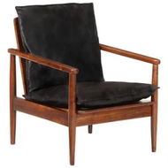 Detailed information about the product Armchair Black Real Leather and Solid Wood Acacia