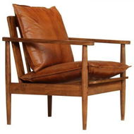 Detailed information about the product Armchair Brown Real Leather with Acacia Wood