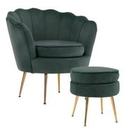 Detailed information about the product Armchair Lounge Chair Accent Velvet Shell Scallop + Ottoman Footstool Round GREEN.