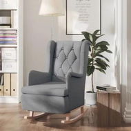 Detailed information about the product Armchair with Solid Rubber Wood Rocking Legs Light Grey Fabric