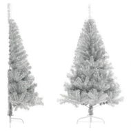 Detailed information about the product Artificial Half Christmas Tree with Stand Silver 120 cm PET