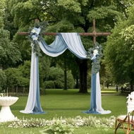 Detailed information about the product Artificial Wedding Arch Flowers Kit Blue With 2 Pcs Flowers 2 Pcs Drapes