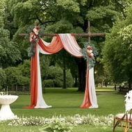 Detailed information about the product Artificial Wedding Arch Flowers Kit Orange With 2 Pcs Flowers 2 Pcs Drapes