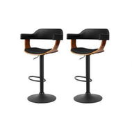 Detailed information about the product Artiss 2x Bar Stools Gas Lift Leather w/Armrest All Black