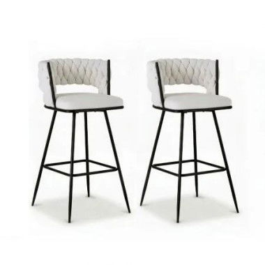 Artiss 2x Bar Stools Kitchen Dining Chair Counter Stool Woven Velvet Metal Ivory