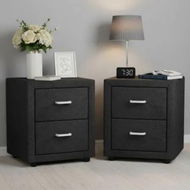 Detailed information about the product Artiss 2X Bedside Table 2 Drawers Fabric - CADEN Charcoal