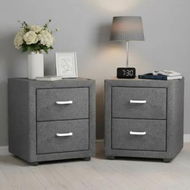 Detailed information about the product Artiss 2X Bedside Table 2 Drawers Side Table Fabric - CADEN Grey