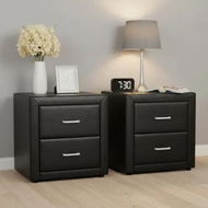Detailed information about the product Artiss 2X Bedside Table 2 Drawers Side Table Leather - CADEN Black