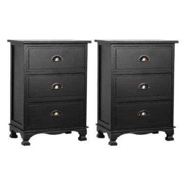 Artiss 2x Bedside Table 3 Drawers Vintage - THYME Black