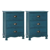 Detailed information about the product Artiss 2x Bedside Table 3 Drawers Vintage - THYME Blue