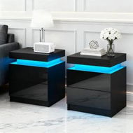 Detailed information about the product Artiss 2X Bedside Table LED 2 Drawers Lift-up Storage - COLEY Black