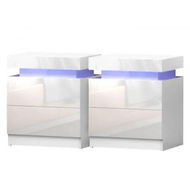 Detailed information about the product Artiss 2X Bedside Table LED 2 Drawers Lift-up Storage - COLEY White