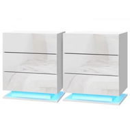 Detailed information about the product Artiss 2x Bedside Table LED 3 Drawers - MORI White