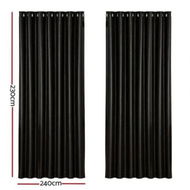 Detailed information about the product Artiss 2X Blockout Curtains Eyelet 240x230cm Black Shine