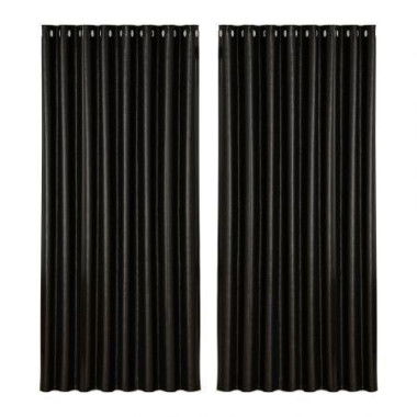 Artiss 2X Blockout Curtains Eyelet 300x230cm Black Shine