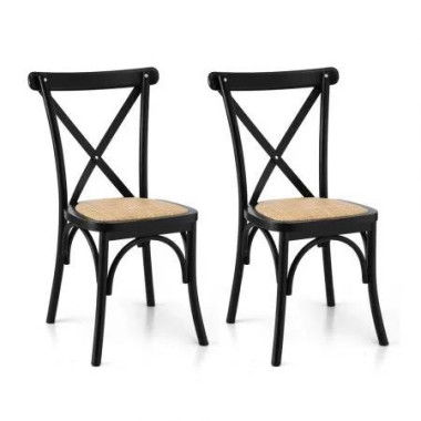 Artiss 2x Dining Chairs Rattan Wooden Kitchen Accent Chair Cafe Lounge Rubber Wood