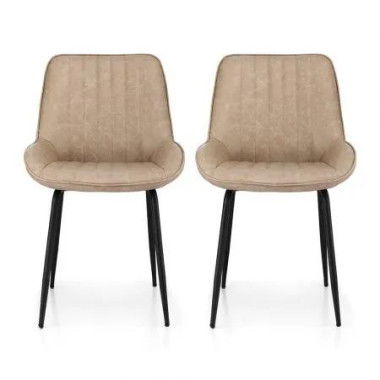 Artiss 2x Dining Chairs Retro PU Leather Kitchen Lounge Cafe Accent Chair Khaki