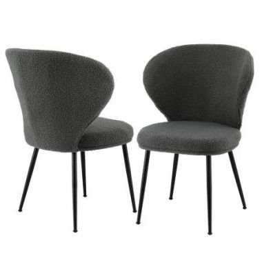 Artiss 2x Dining Chairs Sherpa Boucle Wing Back Grey