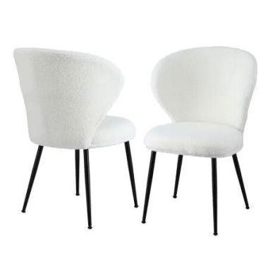 Artiss 2x Dining Chairs Sherpa Boucle Wing Back White