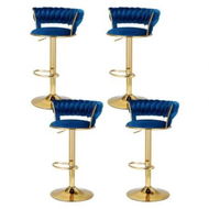 Detailed information about the product Artiss 4x Bar Stools Gas Lift Velvet Woven Backrest Navy