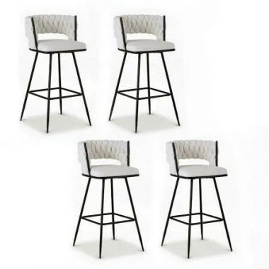 Artiss 4x Bar Stools Kitchen Dining Chair Counter Stool Woven Velvet Metal Ivory