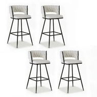 Detailed information about the product Artiss 4x Bar Stools Kitchen Dining Chair Counter Stool Woven Velvet Metal Ivory