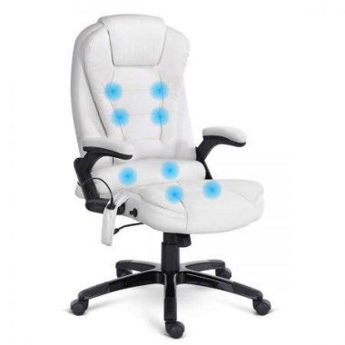 Artiss 8 Point Massage Office Chair Heated Seat Recliner PU White