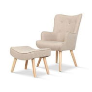 Detailed information about the product Artiss Armchair Set with Ottoman Beige Lansar