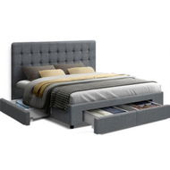 Detailed information about the product Artiss Avio Bed Frame Fabric Storage Drawers - Grey Queen