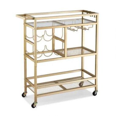 Artiss Bar Cart Drinks Trolley Serving Wine Rack Glass Holder 3 Hooks 72cm Gold